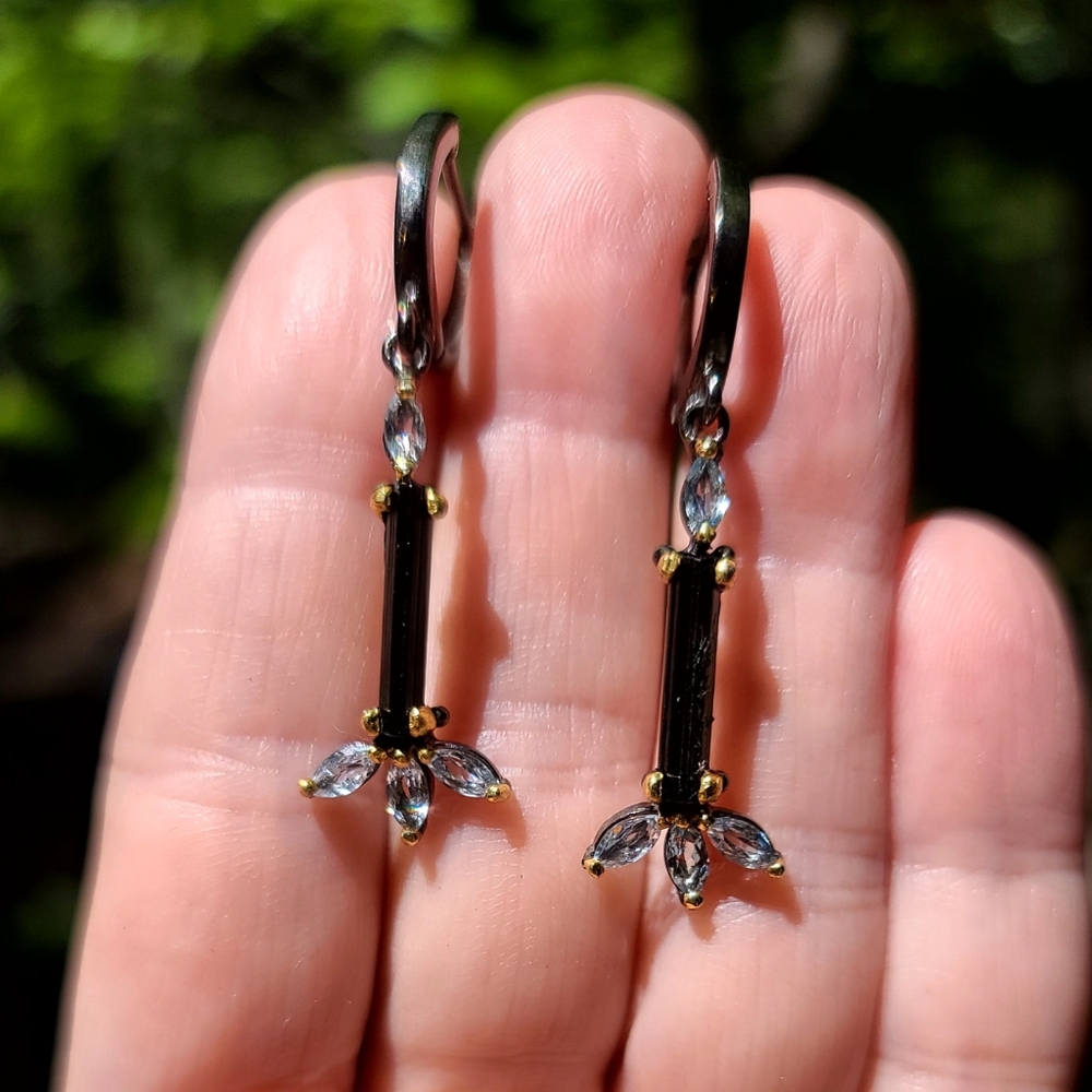 GORGEOUS deep green Tourmaline & Blue Topaz Earrings
